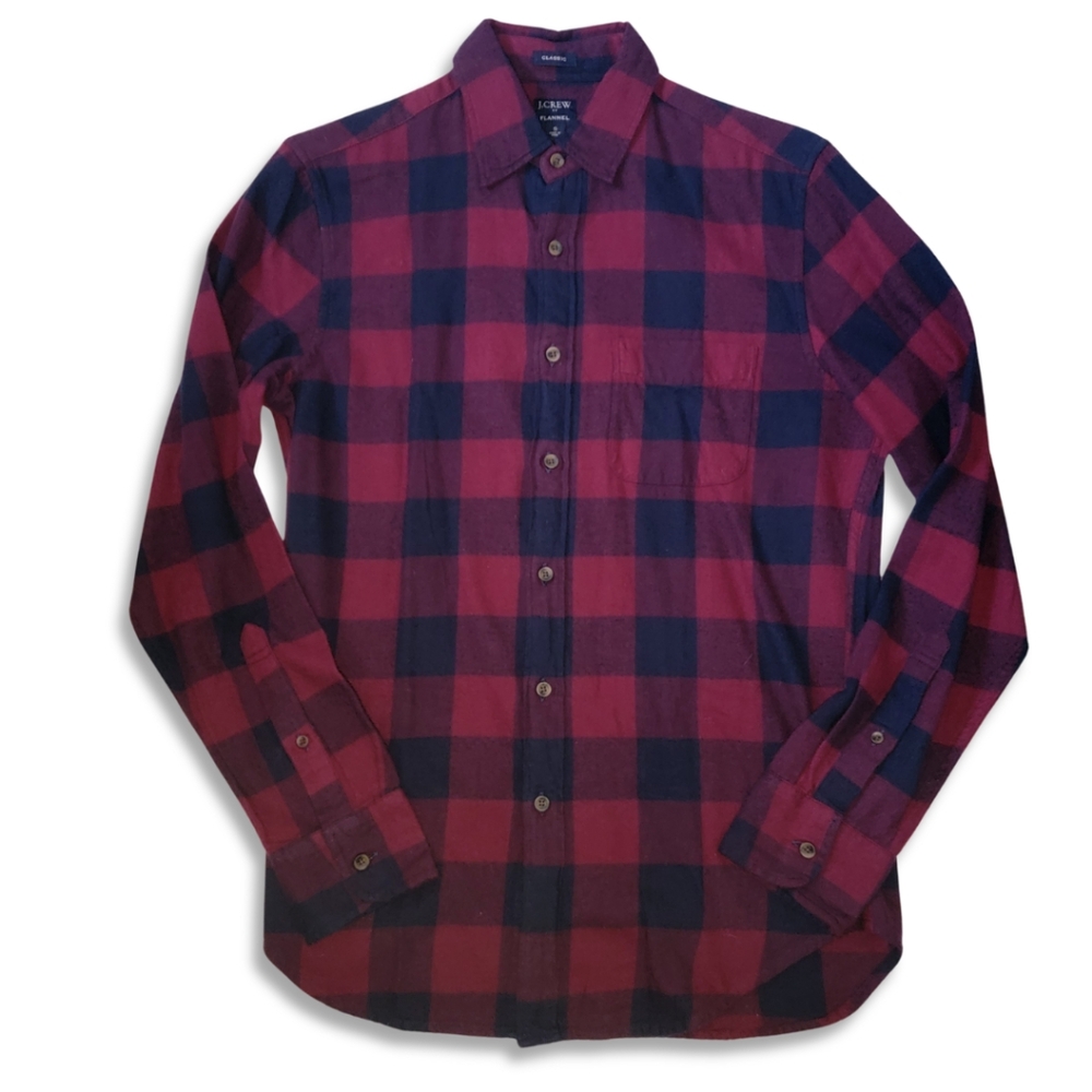 J. Crew Classic Fit Flannel Shirt Burgundy & Navy Plaid - Picture 2 of 3